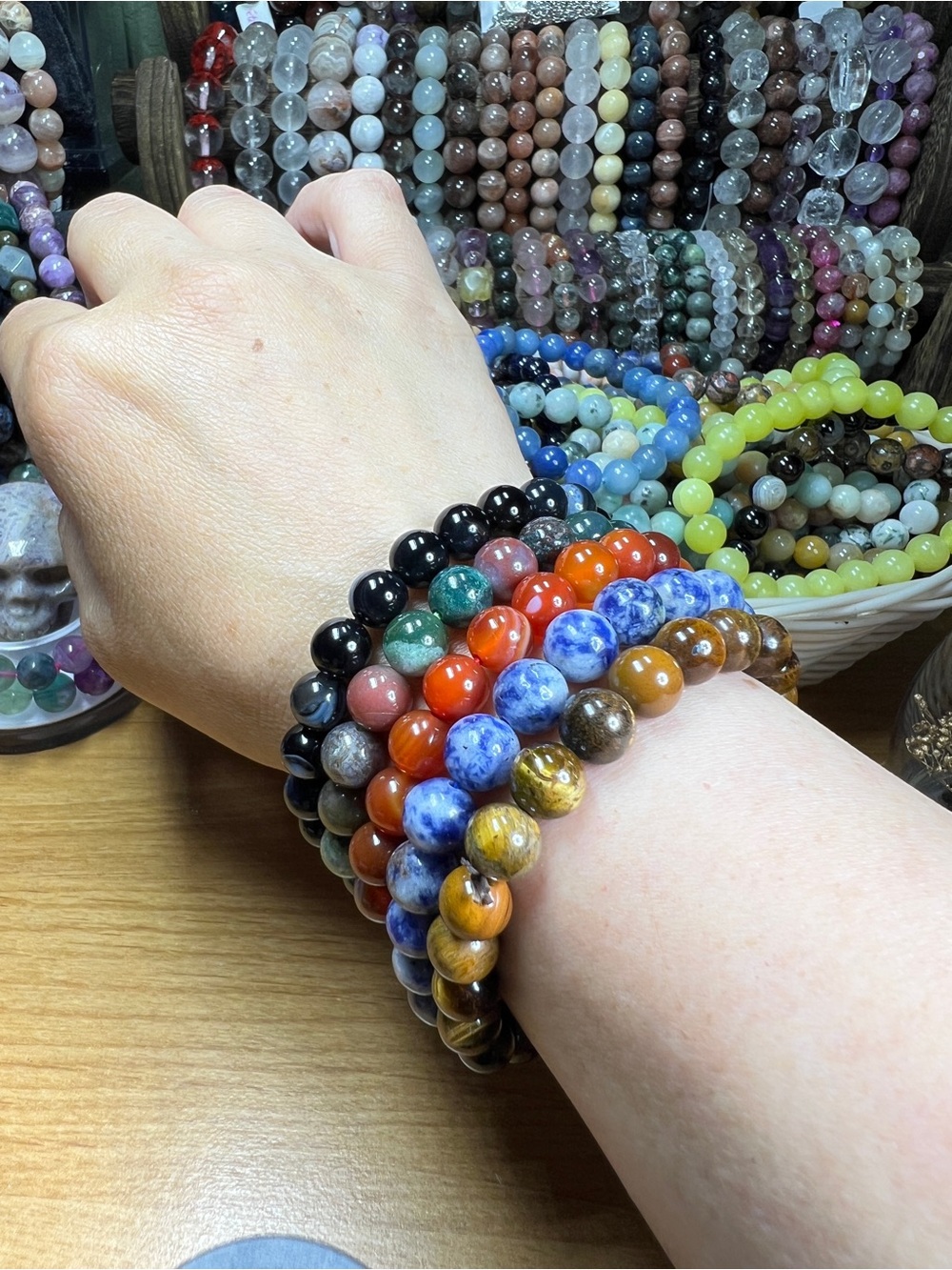 Natural Quartz Beaded Bracelets 5 Mix Material  Bundle 8MM 6.5” Crystal Healing